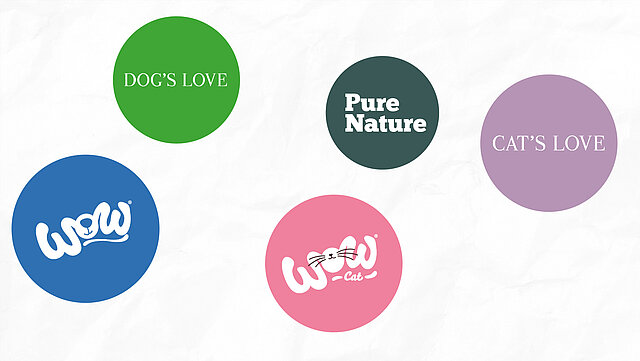 PetCo-Marken: Dog's Love, Cat's Love, Wow und Wow Cat.