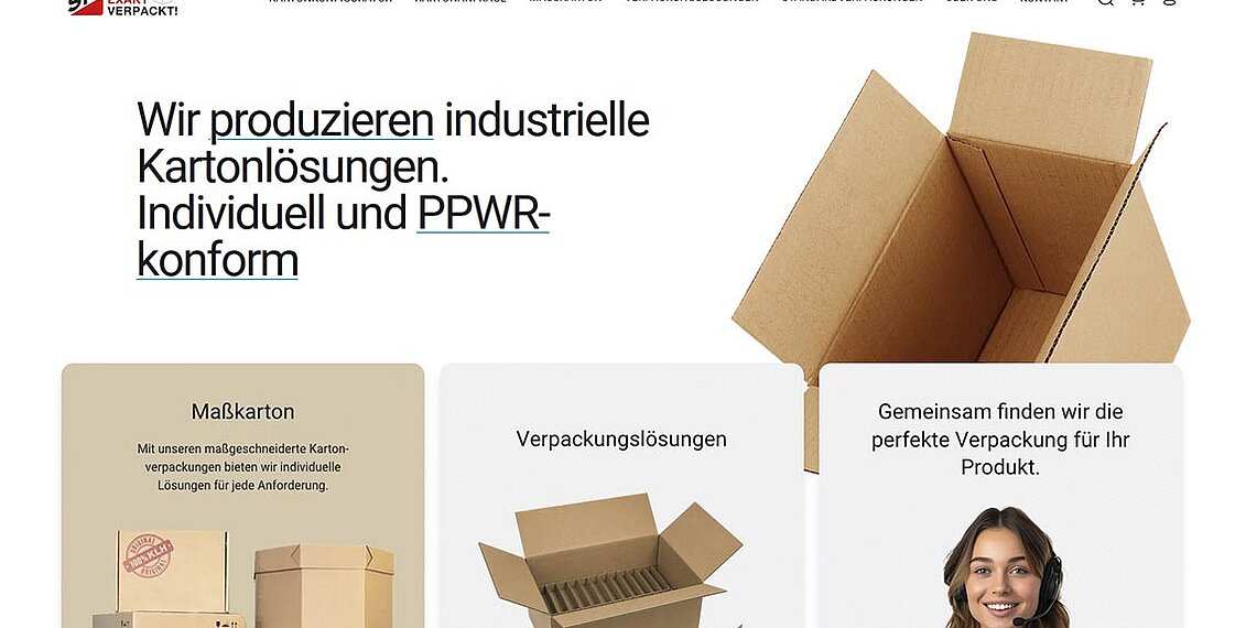 Vorher Bild: Vorher-Nachher-Vergleich der Startseite von SP-Verpackungen: Nach dem Relaunch durch LIMESODA.
