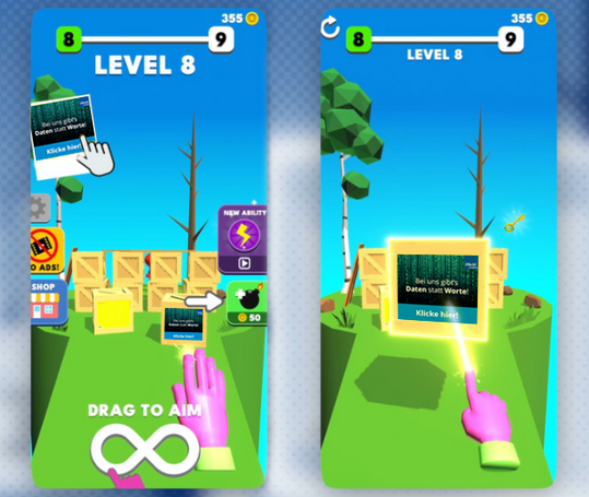 Kundenbanner innerhalb des Online-Spiels zu sehen.