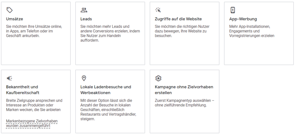 Zielvorhaben bei Google Ads