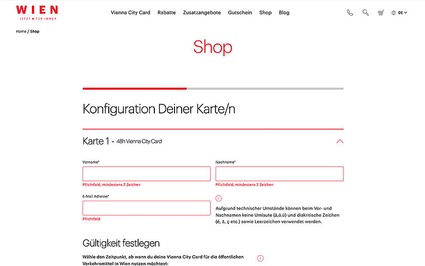 Shop-Detailansicht mit der Kartenpersonalisierung und Konfiguration.