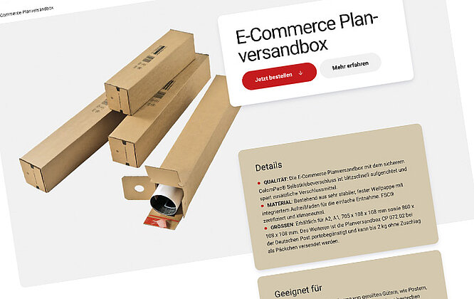 Screen-Detail Ratgeber-Content E-Commerce Versandbox mit Call-to-Action für die Bestellung.