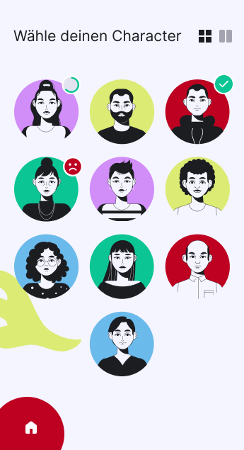 Mobilansicht der Charakter-Wahl