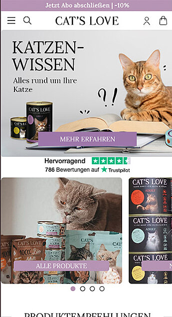 Mobilansicht Cat's Love Webshop.