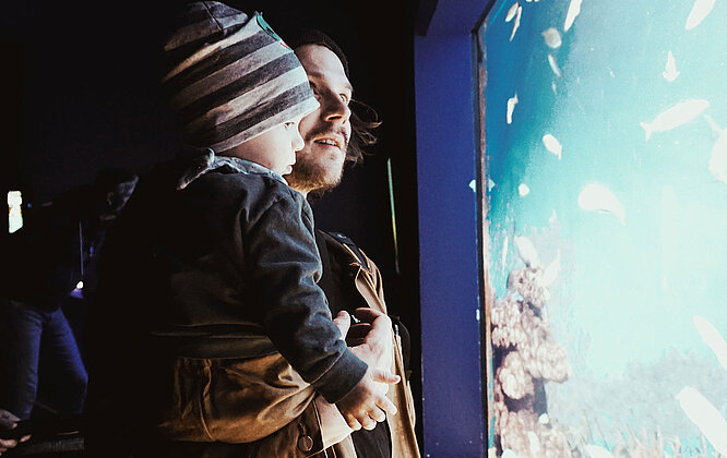 Vater und Sohn vor einem Aquarium (c) Sebatian Butter