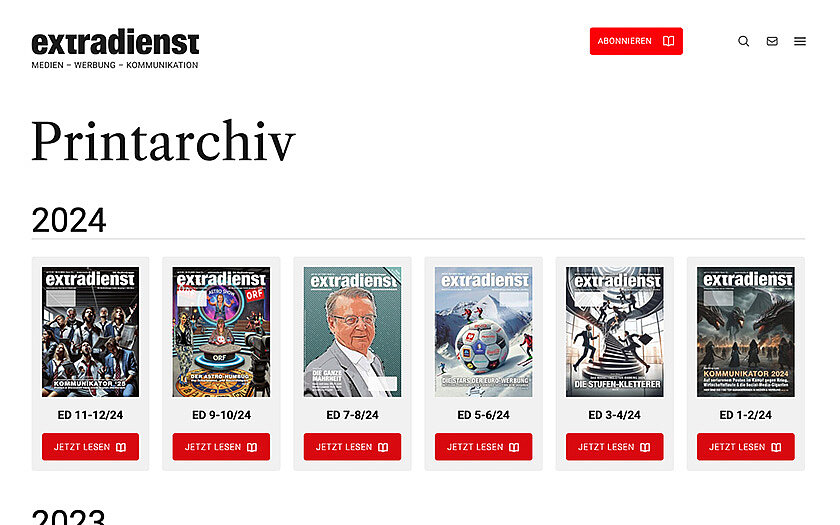 Printarchiv extradienst mit Coveransichten aller Magazinausgaben.