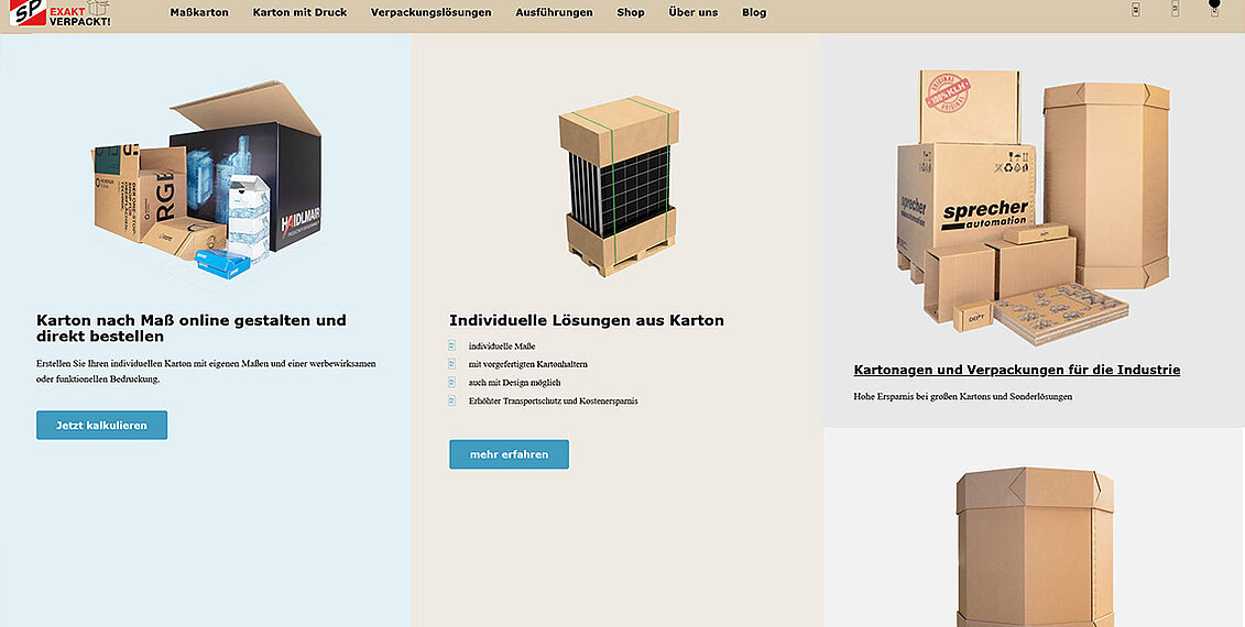 Nachher Bild: Vorher-Nachher-Vergleich der Startseite von SP-Verpackungen: Vorher.