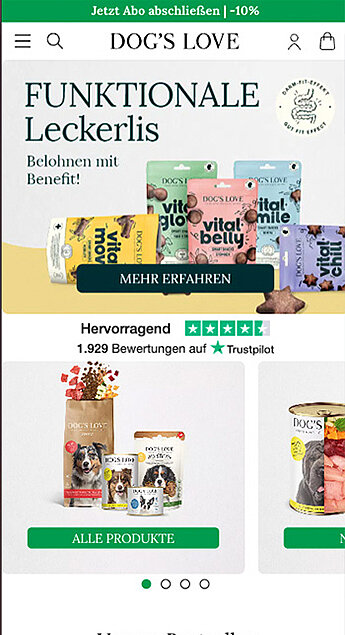 Mobilansicht Dog's Love Webshop.