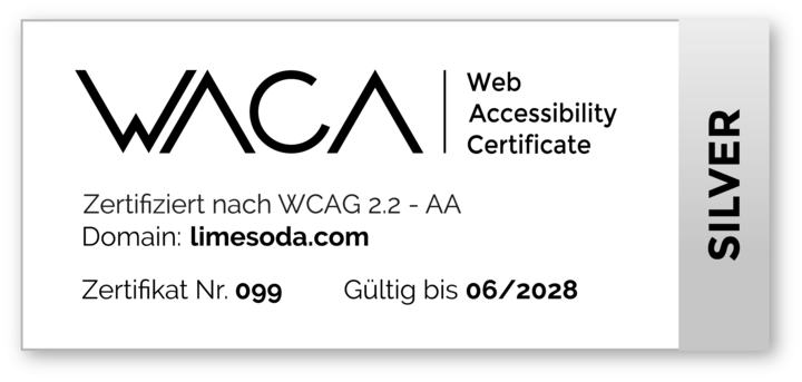 Zertifikat Barrierefreiheit WACA Silber für www.limesoda.com