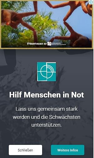 Sujet Hilf Menschen in Not mit Fingerhänden, die aus Victory-Zeichen einen Stern bilden.