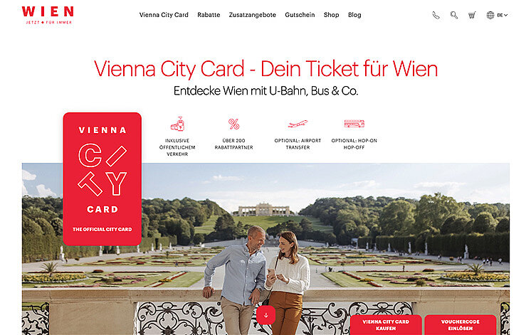 Desktop-Ansicht der Vienna City Card Website.