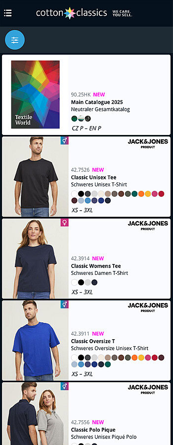 Mobilansicht der Startseite mit Katalog-Tease und Produkten.