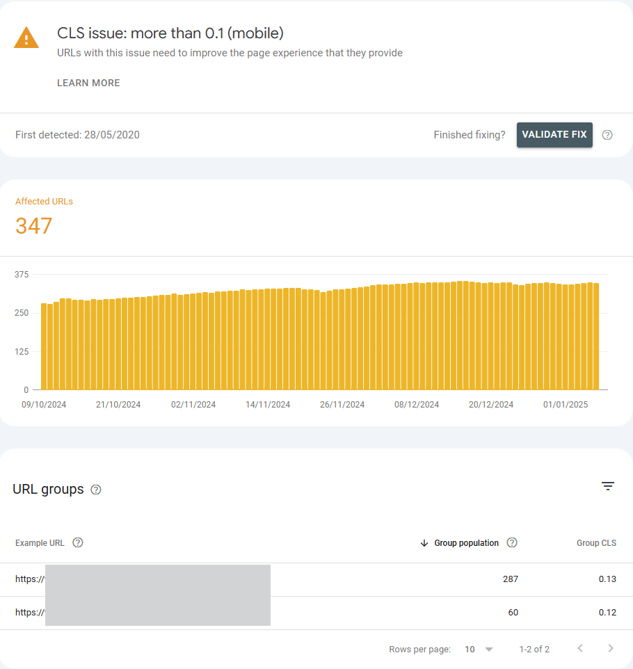 Cumulative Layout Shift Problem in der Google Search Console