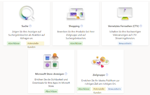 Kampagnentypen bei Microsoft Ads