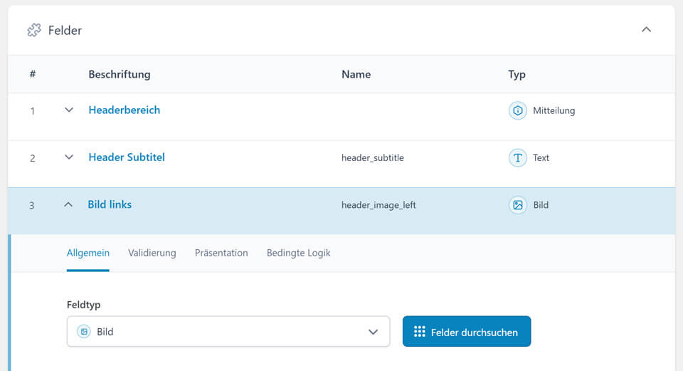 Advanced Custom Fields Feldgruppe bearbeiten