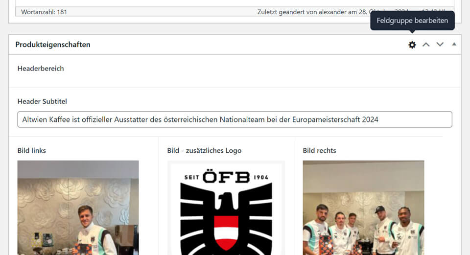 Advanced Custom Fields Produkt bearbeiten