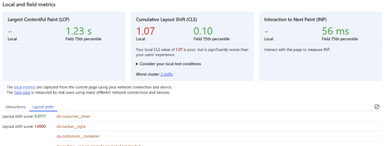 Cumulative Layout Shift in den Google Chrome Entwicklertools