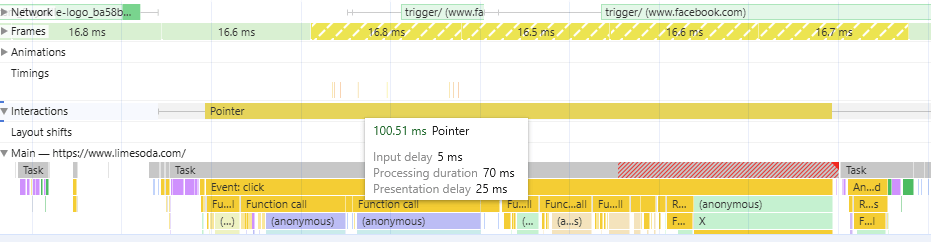 Daten einer Interaktion in den Chrome Entwicklertools