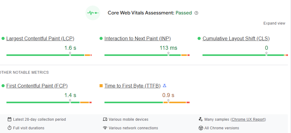 Largest Contentful Paint Auswertung in Pagespeed Insights